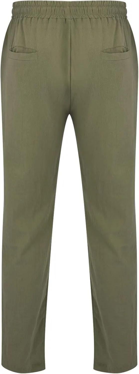 Mens Summer Cropped Pants Casual Elastic Waist Slim Fit Ankle Length Trousers with Pockets Stretch Drawstring Sweatpants