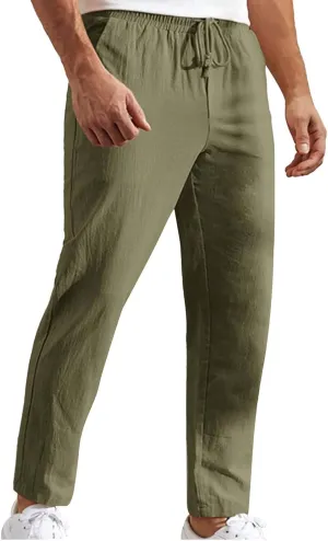 Mens Summer Cropped Pants Casual Elastic Waist Slim Fit Ankle Length Trousers with Pockets Stretch Drawstring Sweatpants