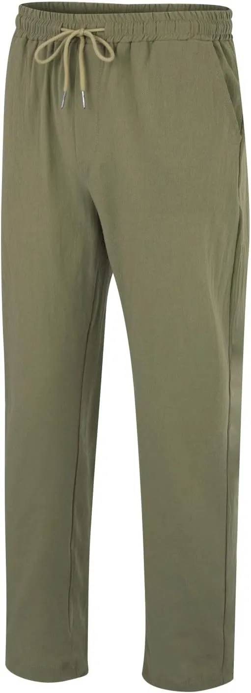 Mens Summer Cropped Pants Casual Elastic Waist Slim Fit Ankle Length Trousers with Pockets Stretch Drawstring Sweatpants