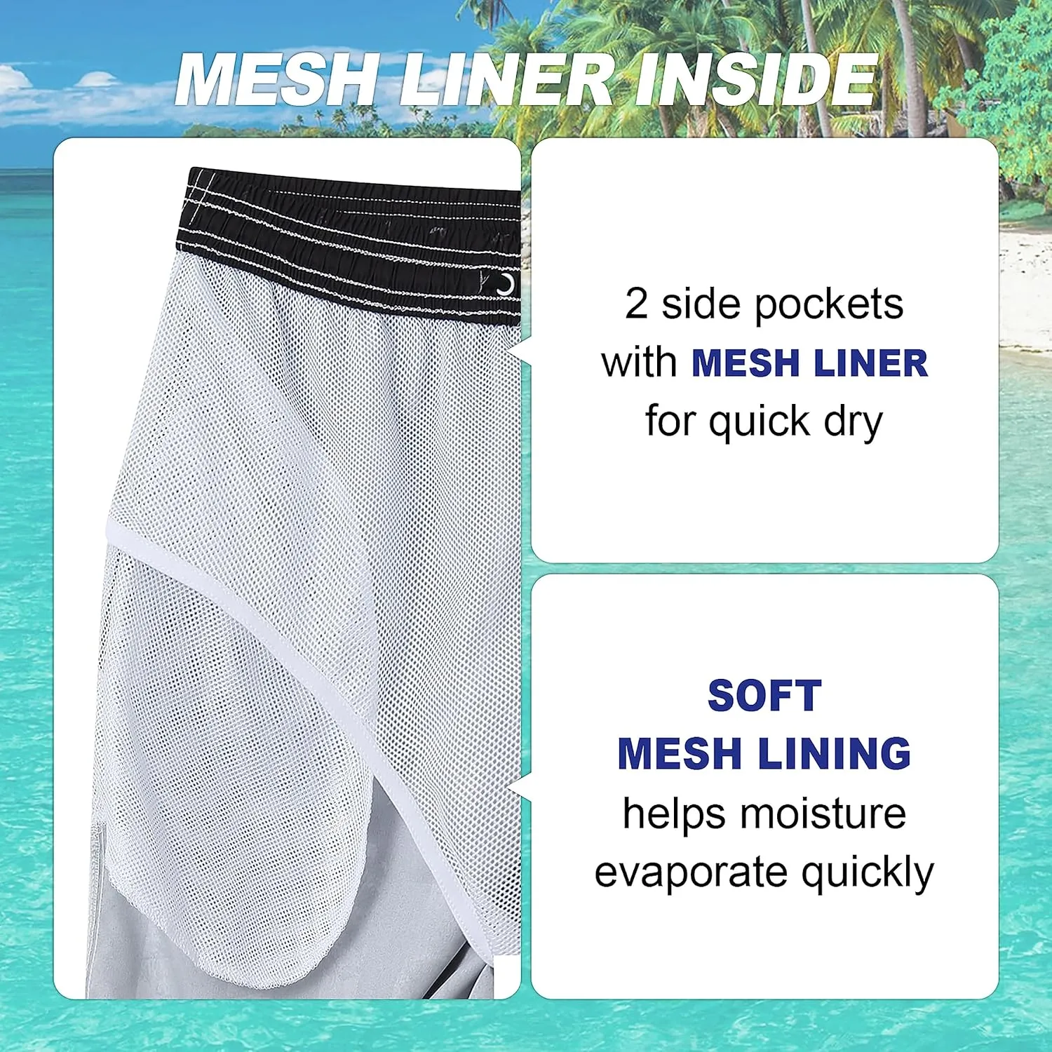 Mens Swim Trunks Quick Dry Board Shorts with Mesh Lining, Breathable Surf Beach Shorts Swimwear Bathing Suits
