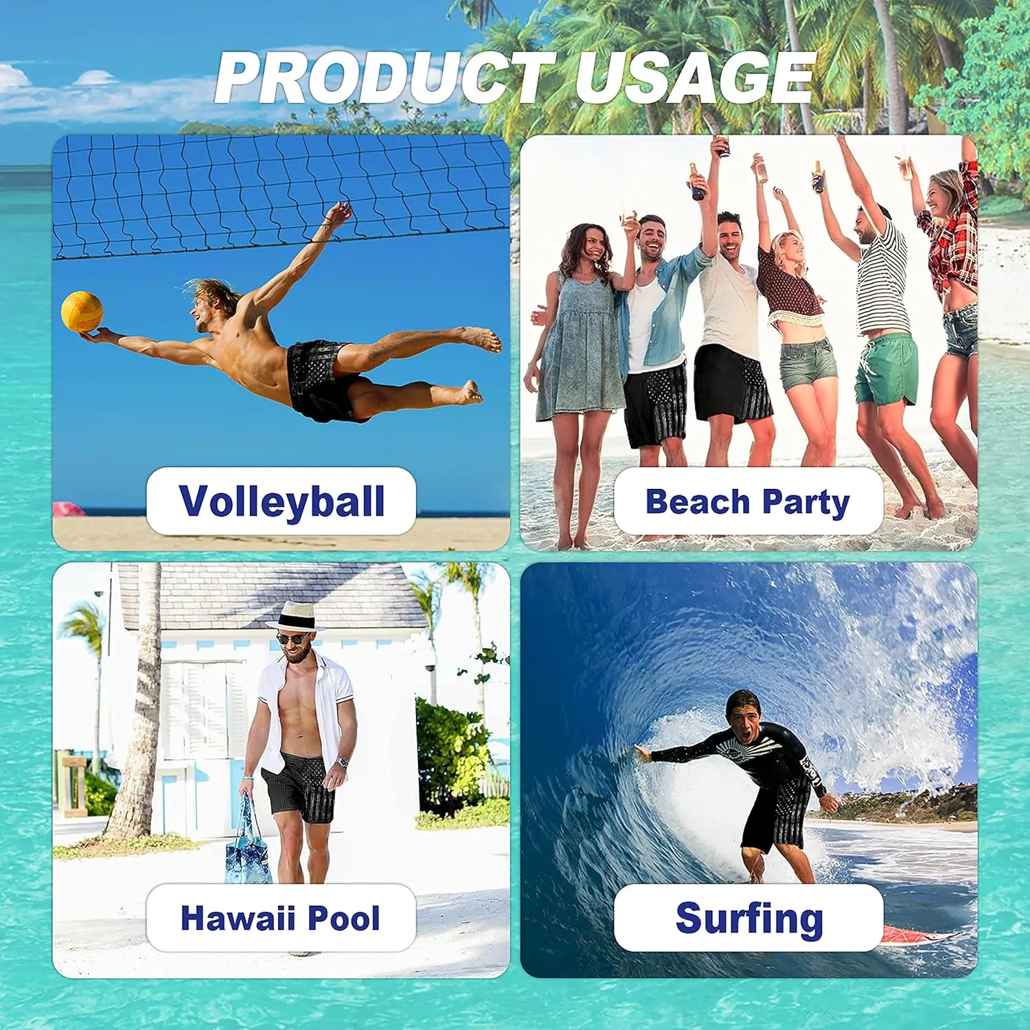Mens Swim Trunks Quick Dry Board Shorts with Mesh Lining, Breathable Surf Beach Shorts Swimwear Bathing Suits