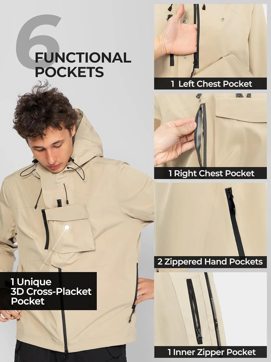 Men's Waterproof Tactical Jacket Lightweight Hooded Rain Jackets Raincoat Stain Resistant Breathable Outdoor Shell