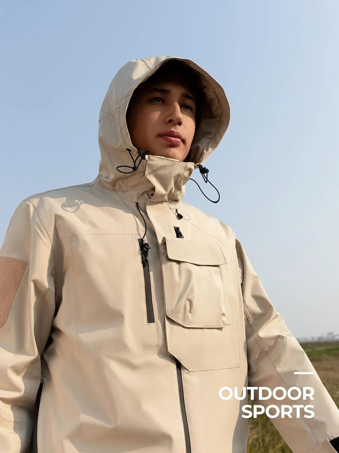 Men's Waterproof Tactical Jacket Lightweight Hooded Rain Jackets Raincoat Stain Resistant Breathable Outdoor Shell