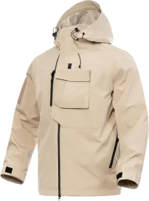 Men's Waterproof Tactical Jacket Lightweight Hooded Rain Jackets Raincoat Stain Resistant Breathable Outdoor Shell