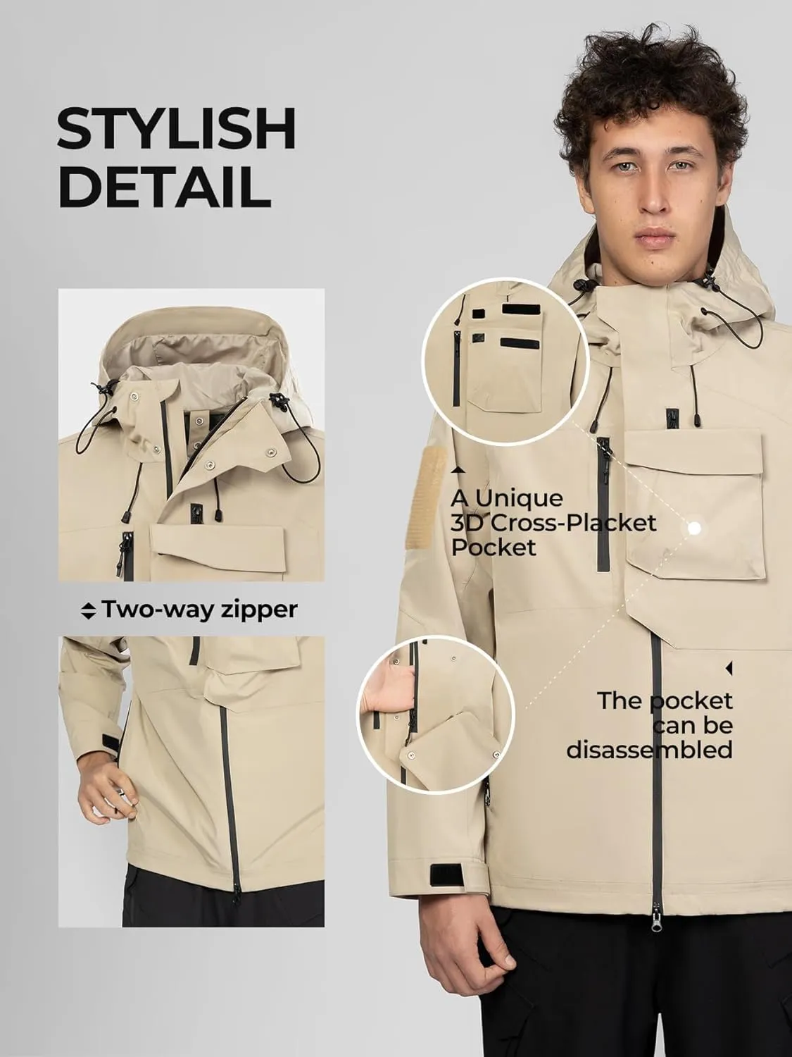 Men's Waterproof Tactical Jacket Lightweight Hooded Rain Jackets Raincoat Stain Resistant Breathable Outdoor Shell