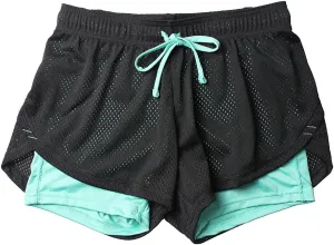 Mesh Double Layer Women's Workout Shorts Trendy Drawstring Elastic Waist Sports Short Summer Gym Yoga Exercise Pants