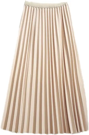 Midi Long Skirt Women Basic A Line Elastic High Waist Pleated Skirt Female Ladies