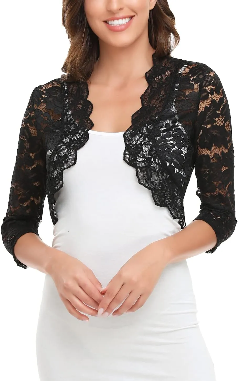 MISS MOLY Women's 3/4 Sleeve Sheer Floral Lace Bolero Shrug Top Cardigan