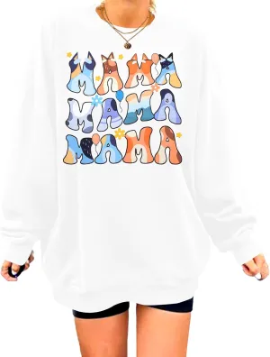 MOUSYA Oversized Mama Sweatshirt Woman Mama Letter Print Pullover Tops Trendy Shirt Casual Crewneck Loose Sweatshirts
