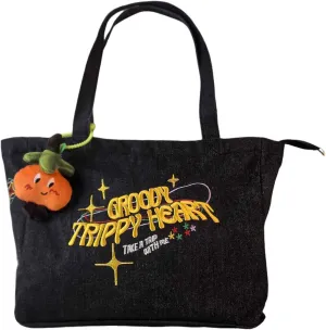 NCDUANSAN Tote Vintage Denim Embroidery Casual Cool Girl Shoulder Bag Soft Large Capacity Shopping Bag Harajuku
