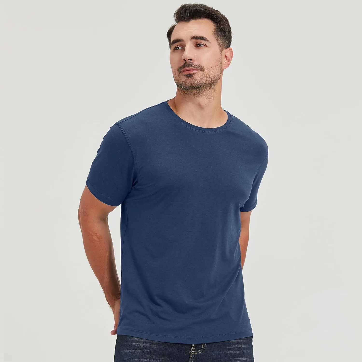 netdraw Men's Ultra-Soft Viscose Bamboo Undershirt Crew Neck Moisture Wicking T-Shirt Short Sleeve Casual Dressy Cotton Tee