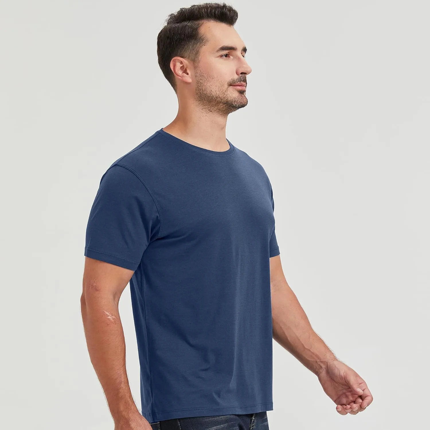 netdraw Men's Ultra-Soft Viscose Bamboo Undershirt Crew Neck Moisture Wicking T-Shirt Short Sleeve Casual Dressy Cotton Tee