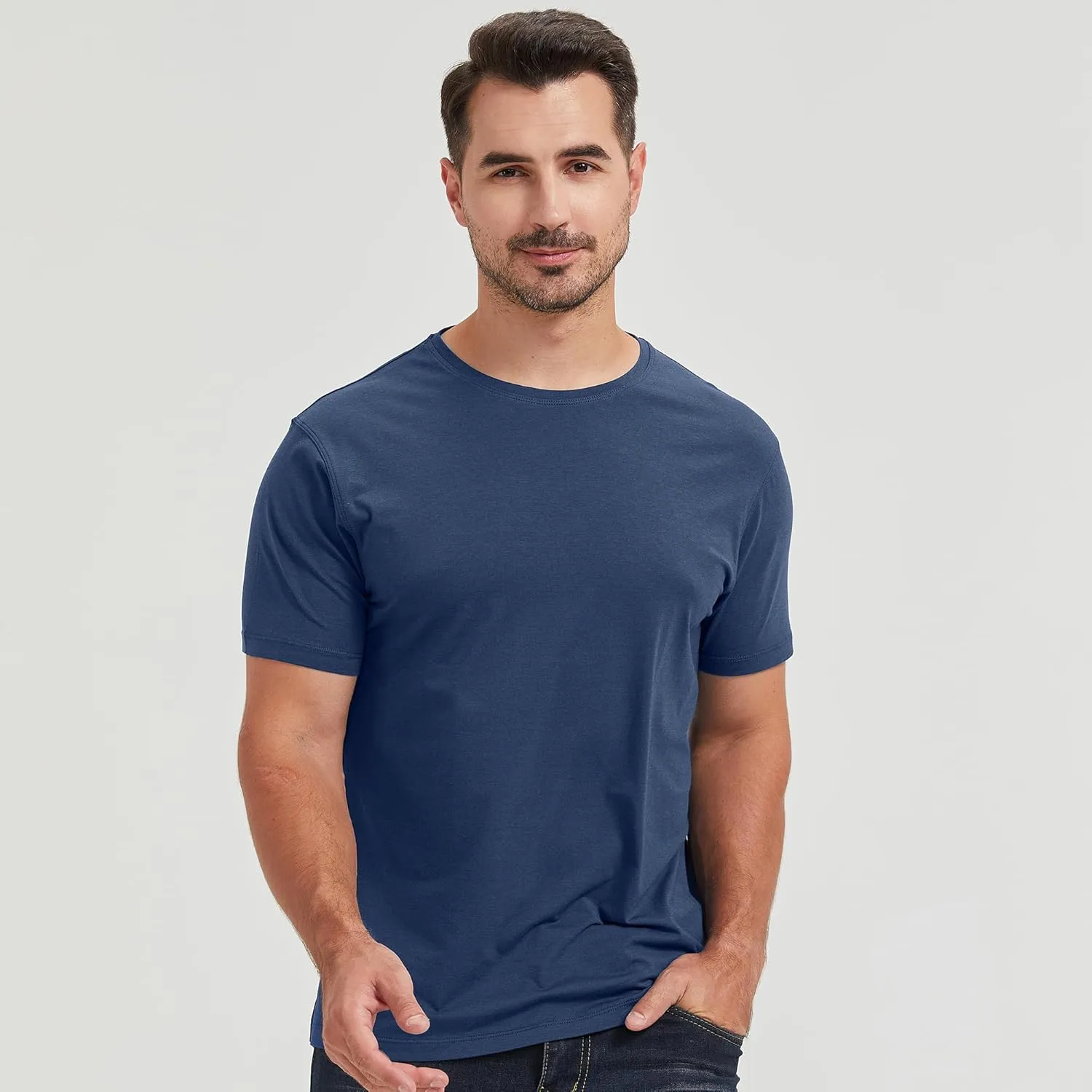 netdraw Men's Ultra-Soft Viscose Bamboo Undershirt Crew Neck Moisture Wicking T-Shirt Short Sleeve Casual Dressy Cotton Tee