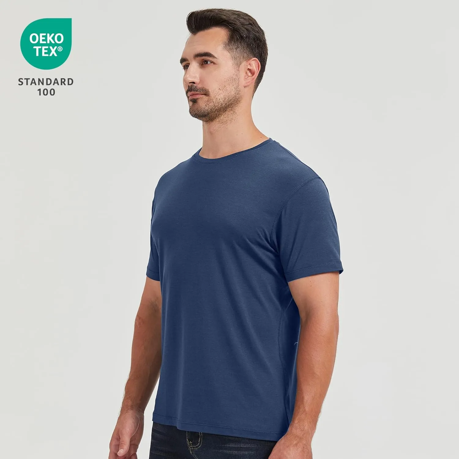 netdraw Men's Ultra-Soft Viscose Bamboo Undershirt Crew Neck Moisture Wicking T-Shirt Short Sleeve Casual Dressy Cotton Tee