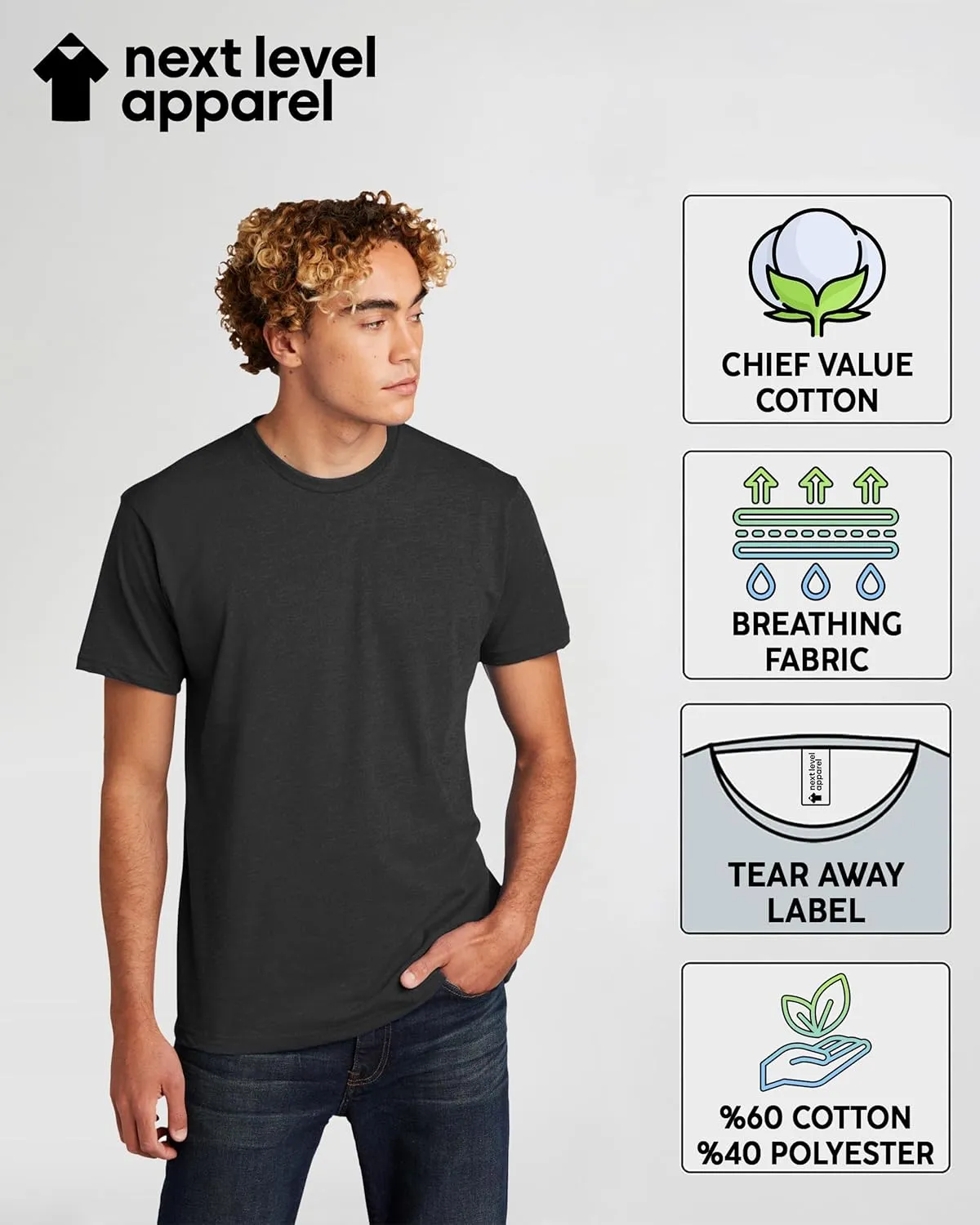 Next Level Apparel 6210 Men's T-Shirts, Pack of Unisex CVC Cotton Blend Bulk Undershirt  Custom Color Set Remera para Hombre