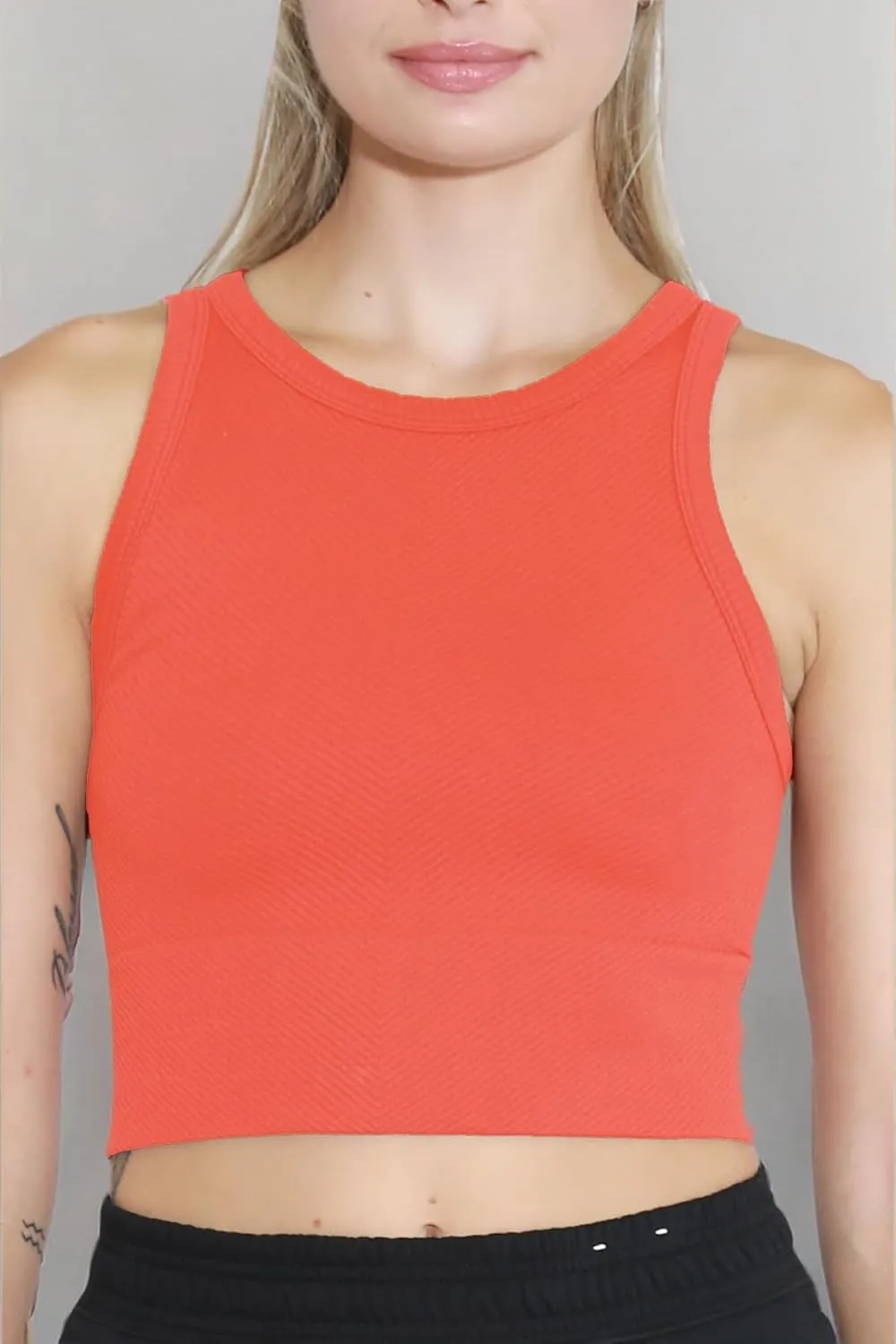NIKIBIKI Women Seamless Chevron High Neck Crop Top, Made in U.S.A, One Size