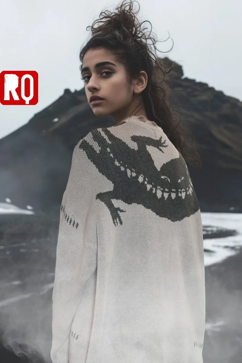 Nordic Dragon symbol distressed sweater