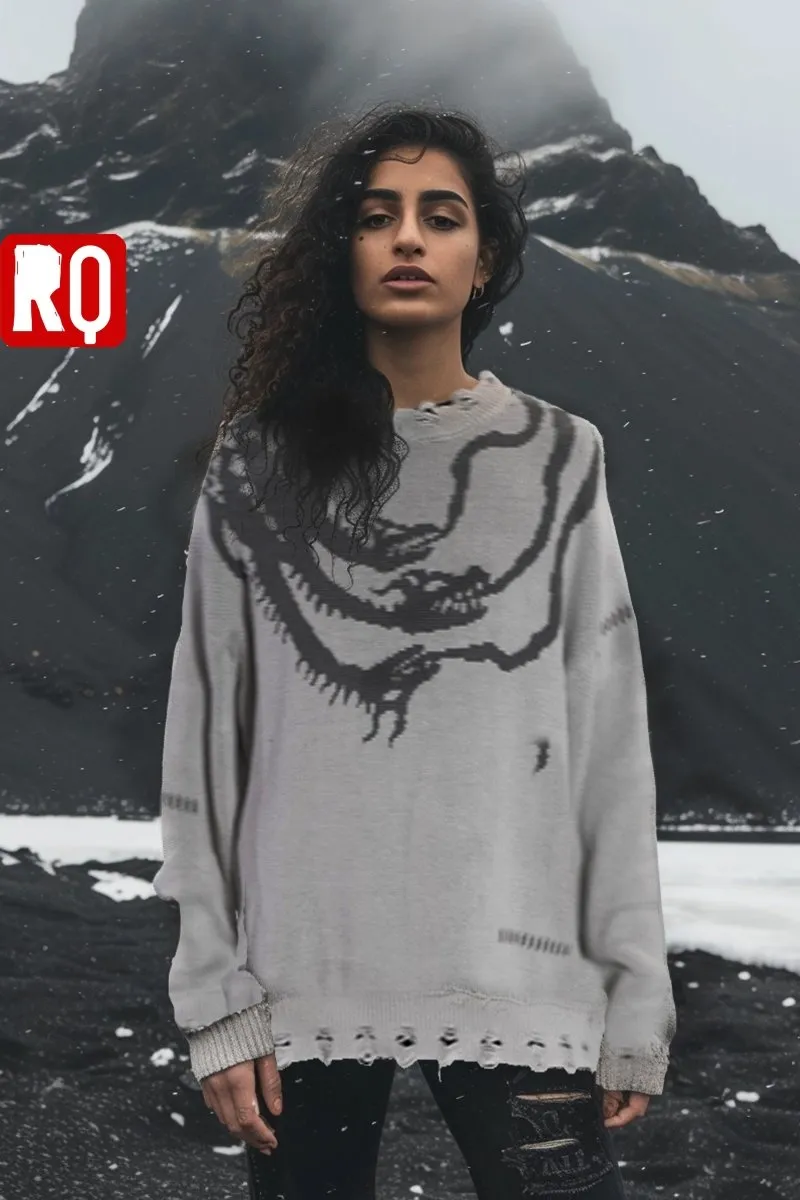 Nordic Dragon symbol distressed sweater