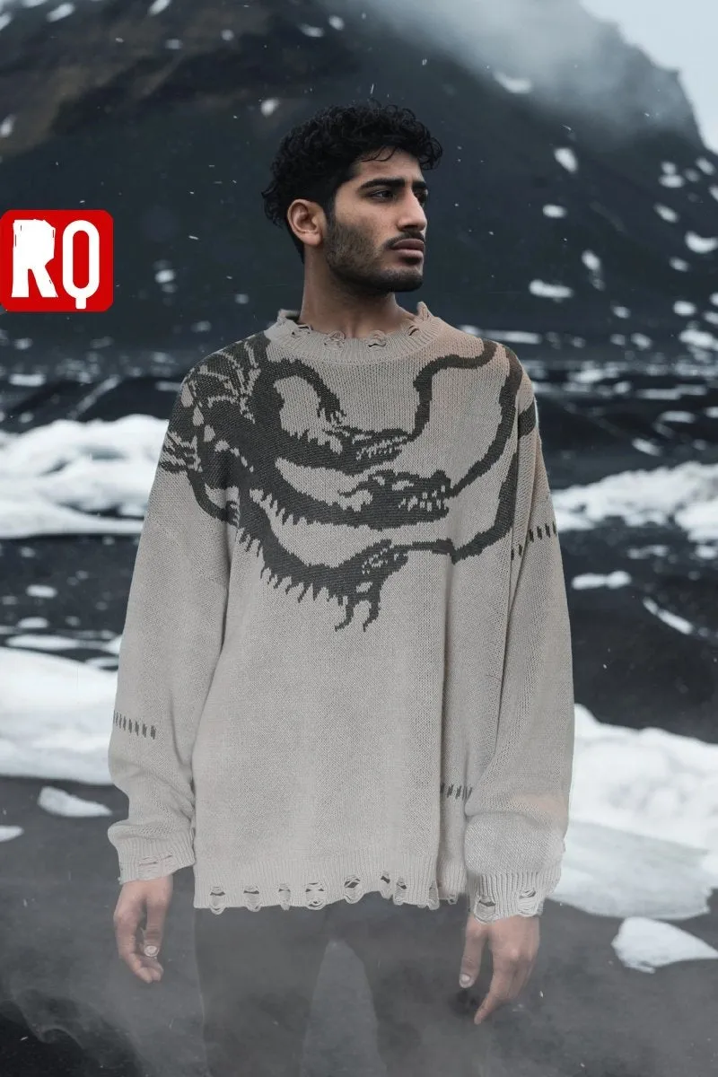 Nordic Dragon symbol distressed sweater