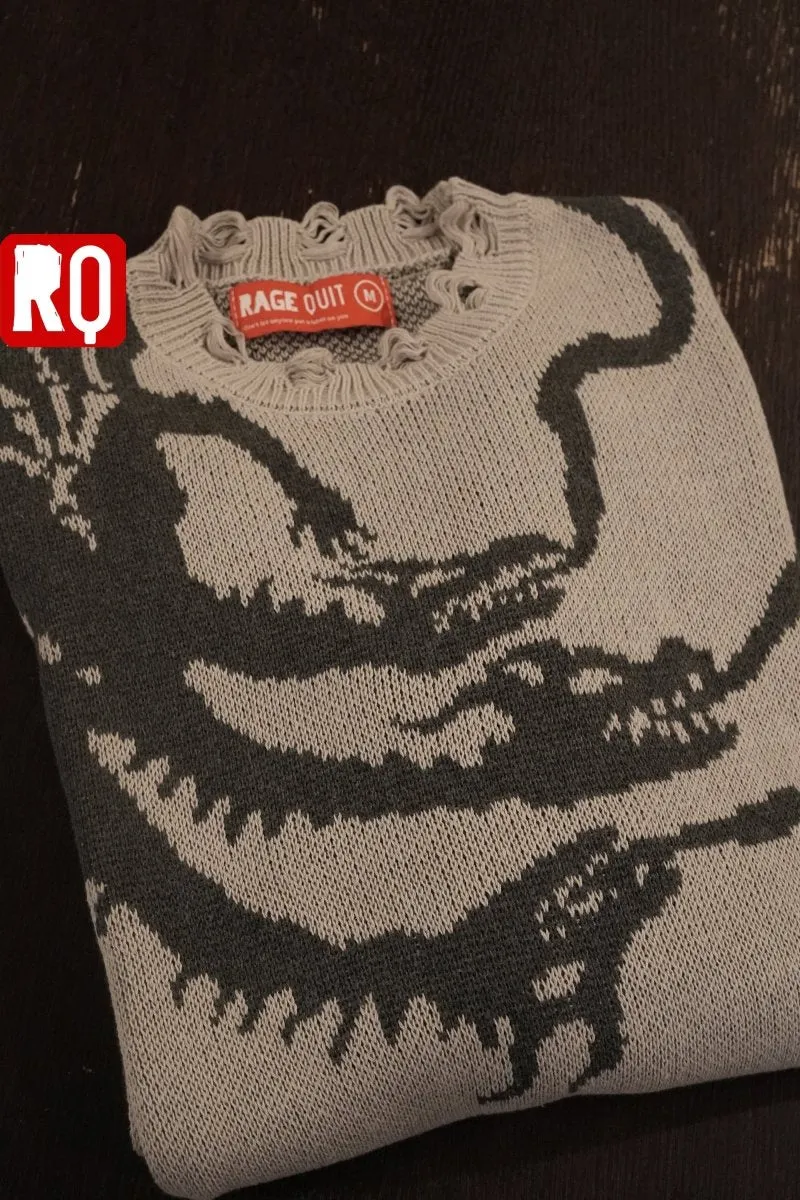 Nordic Dragon symbol distressed sweater