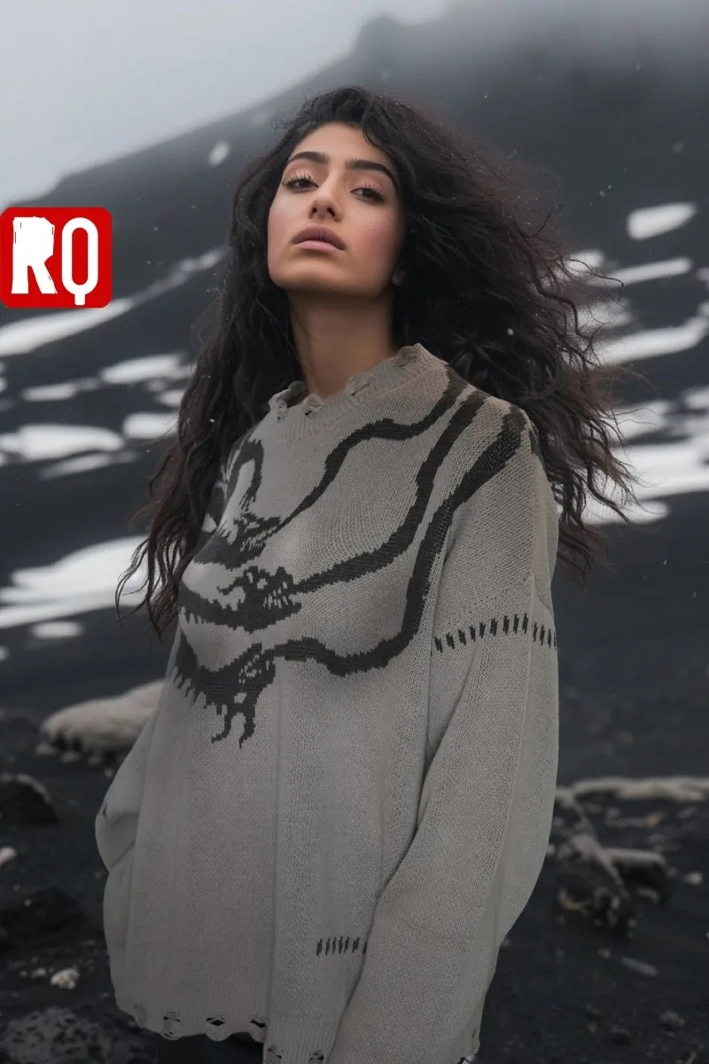 Nordic Dragon symbol distressed sweater