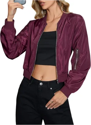 OYOANGLE Women's Lightweight Bomber Biker Jacket Zip up Windbreaker Crop Bomber Jacket Coat