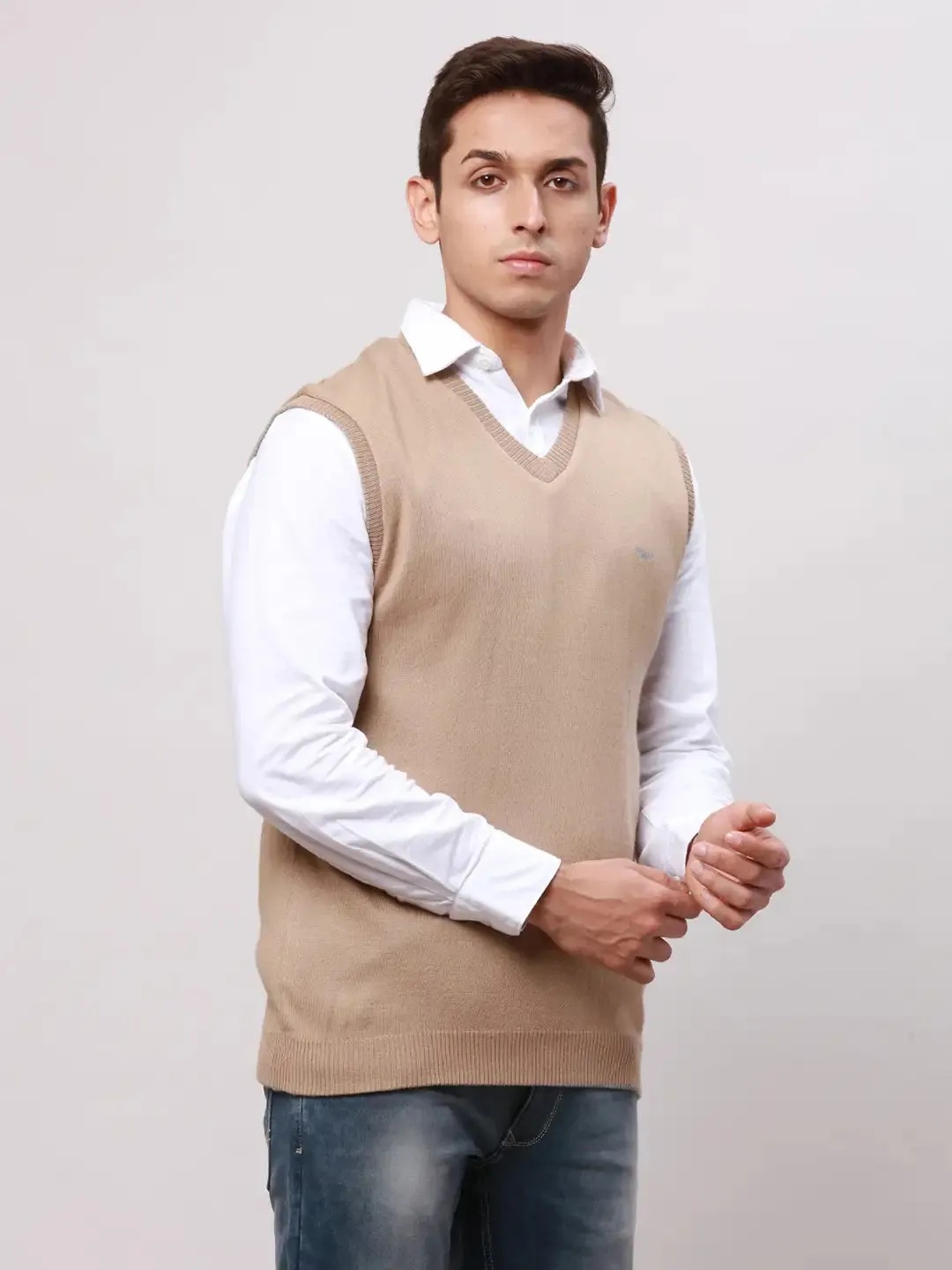Park Avenue Men Fawn Regular Fit Solid Cotton Pullovers