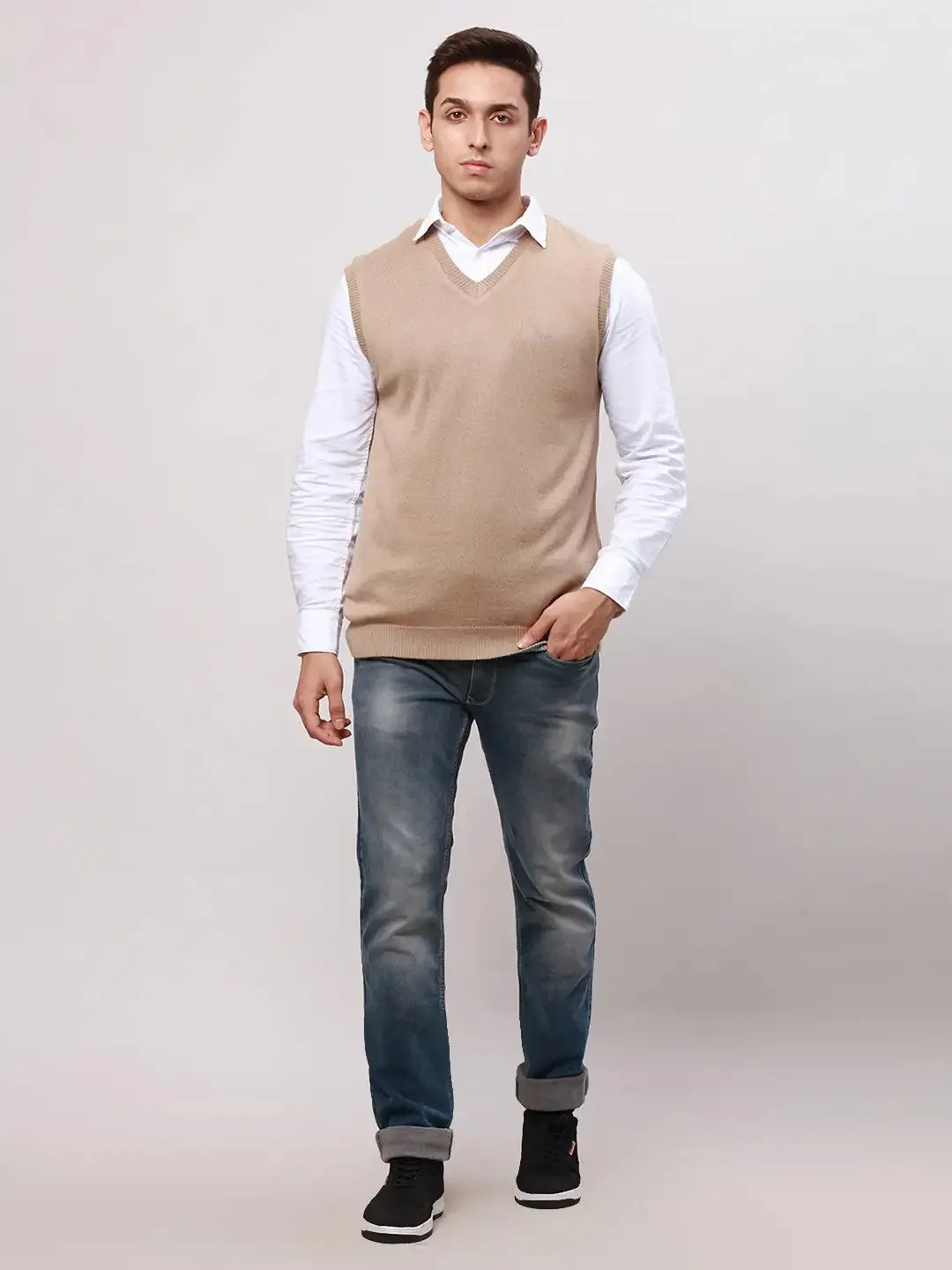 Park Avenue Men Fawn Regular Fit Solid Cotton Pullovers
