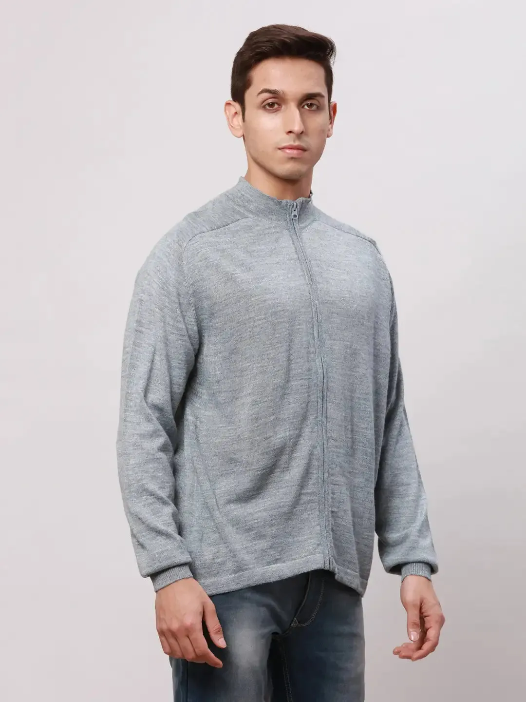 Park Avenue Men Grey Regular Fit Solid Cotton Full Sleeve V Neck Collar Pullovers