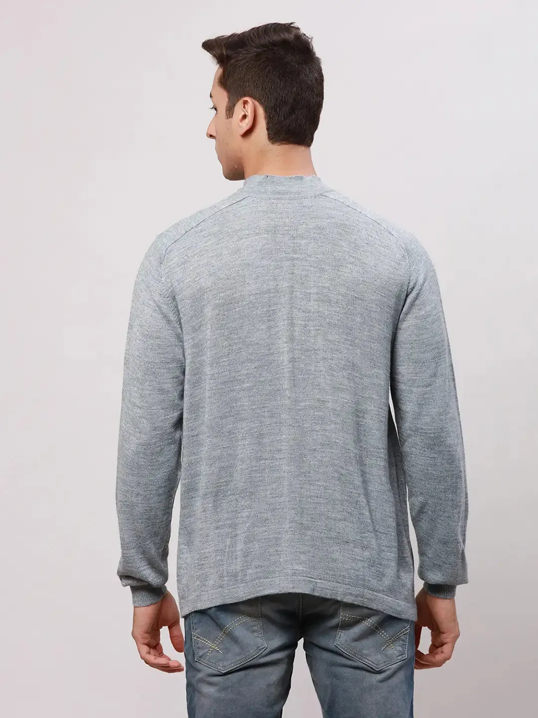 Park Avenue Men Grey Regular Fit Solid Cotton Full Sleeve V Neck Collar Pullovers
