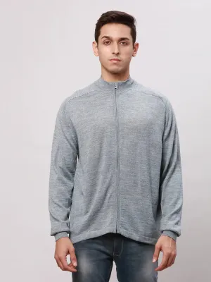Park Avenue Men Grey Regular Fit Solid Cotton Full Sleeve V Neck Collar Pullovers