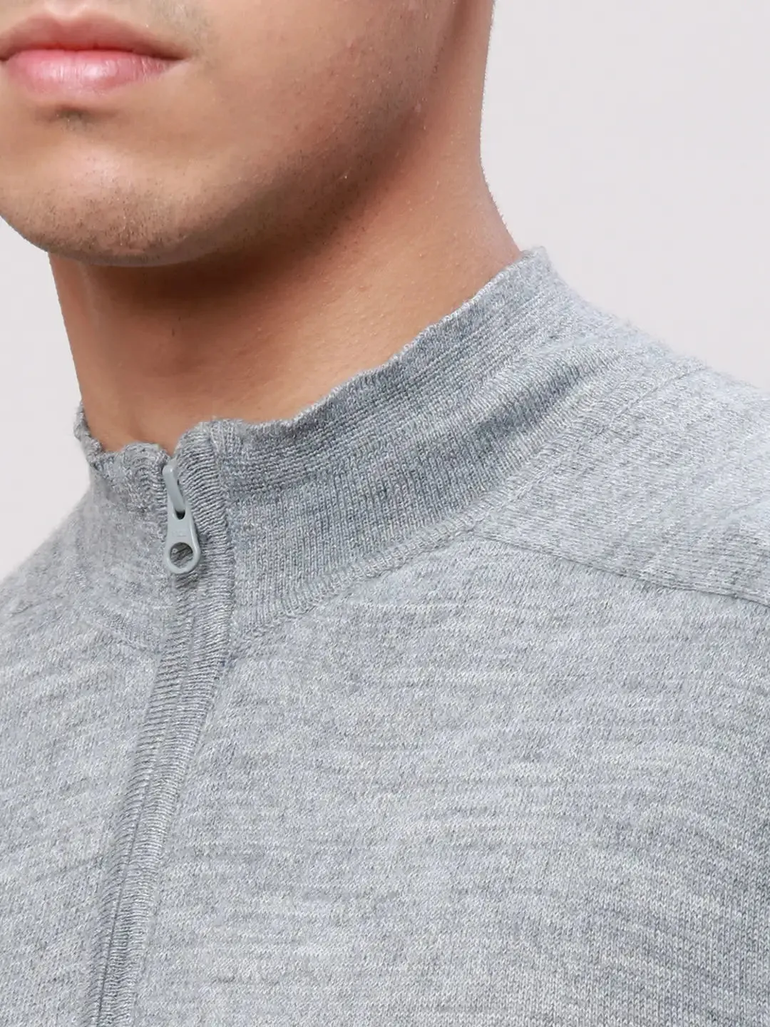 Park Avenue Men Grey Regular Fit Solid Cotton Full Sleeve V Neck Collar Pullovers