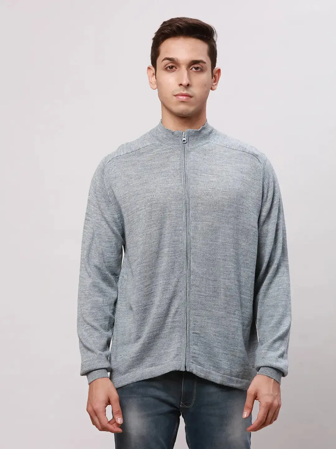 Park Avenue Men Grey Regular Fit Solid Cotton Full Sleeve V Neck Collar Pullovers