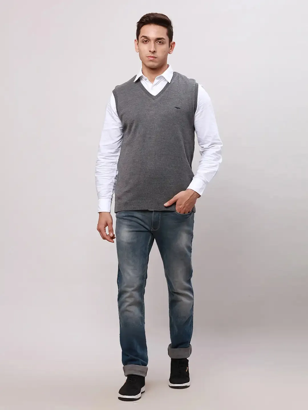 Park Avenue Men Grey Regular Fit Solid Cotton Pullovers