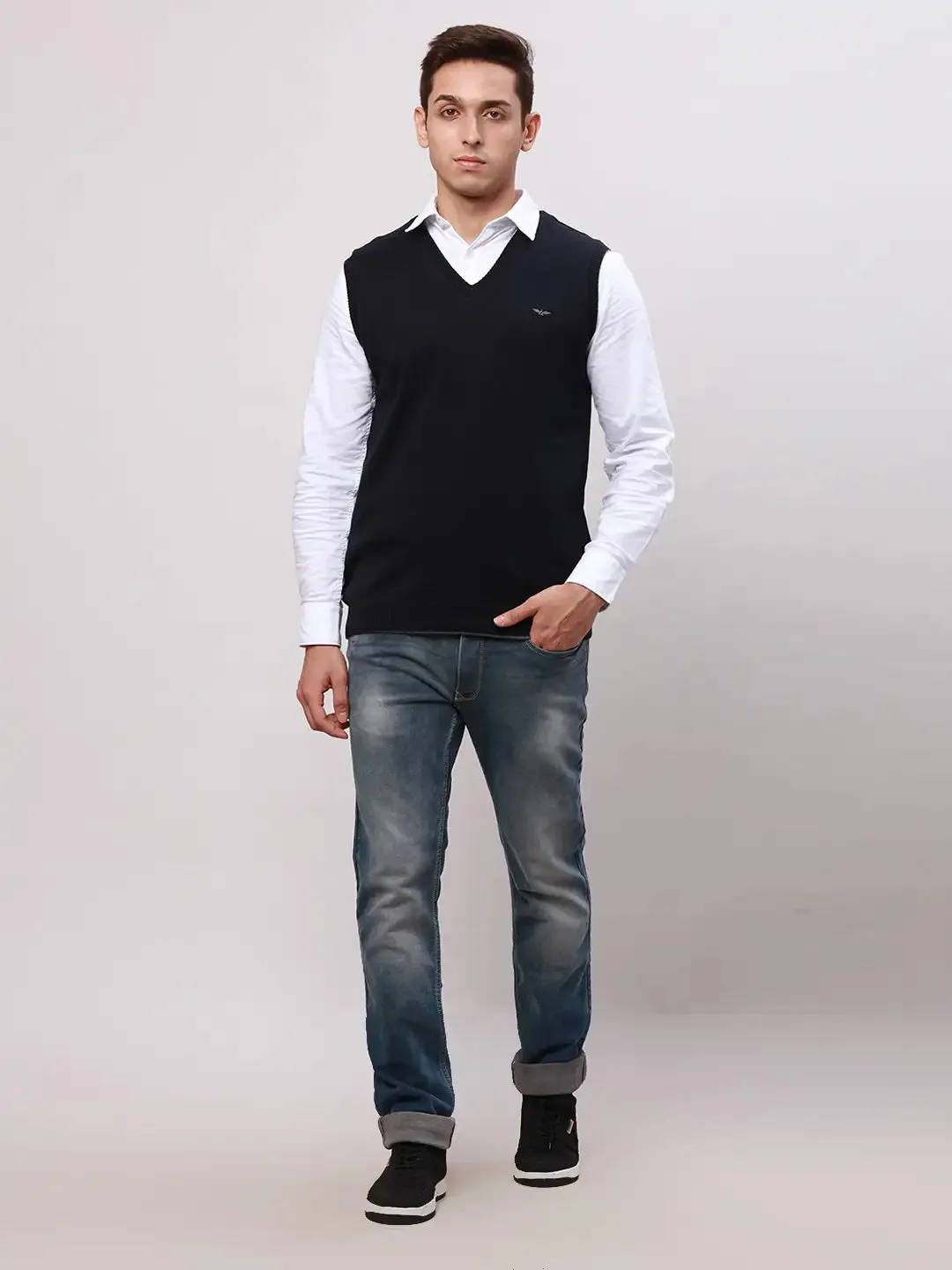 Park Avenue Men Grey Regular Fit Solid Cotton Pullovers