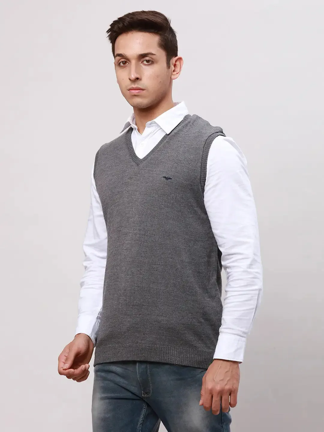 Park Avenue Men Grey Regular Fit Solid Cotton Pullovers