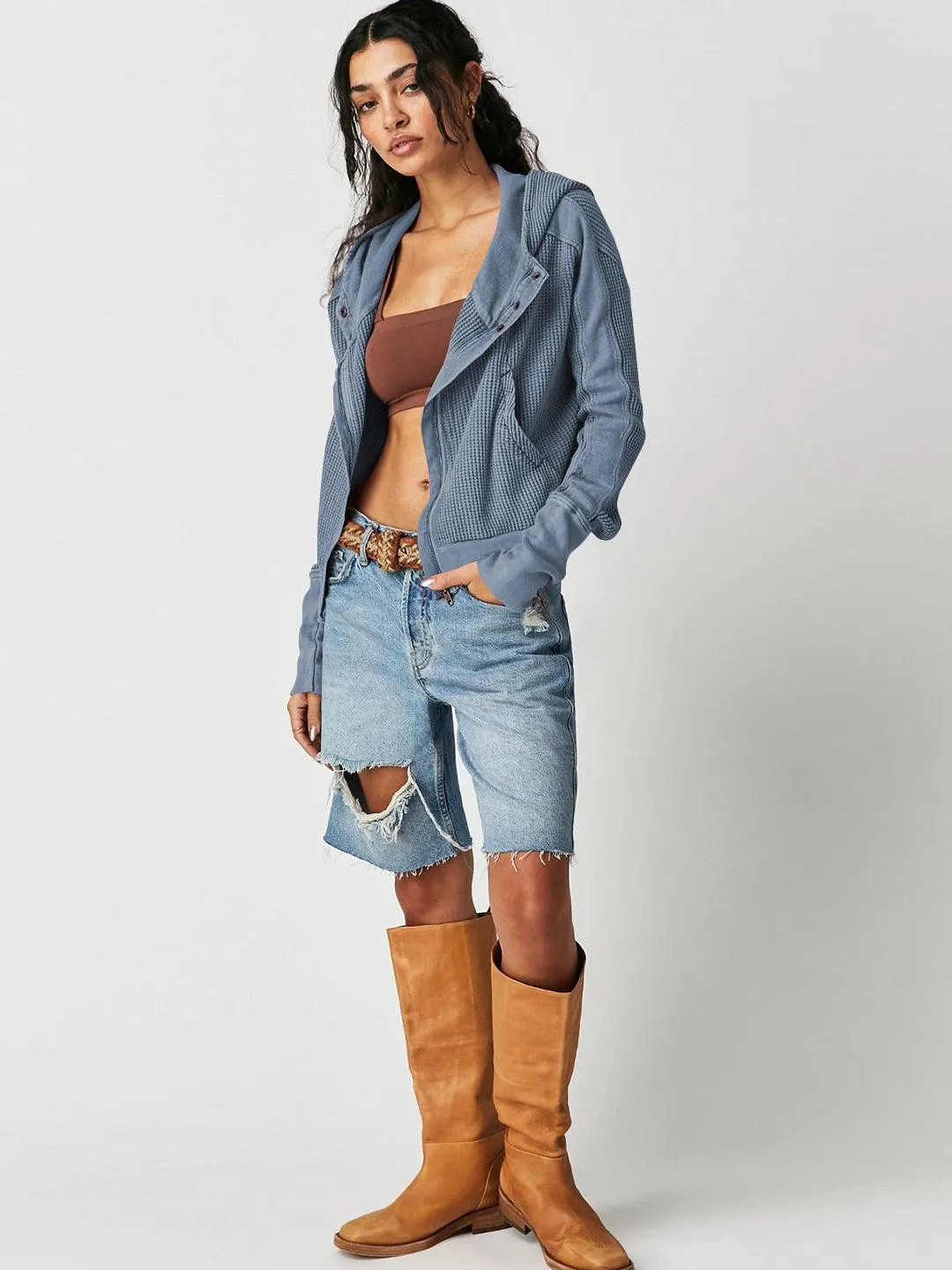 Patchwork Zipper Cardigan