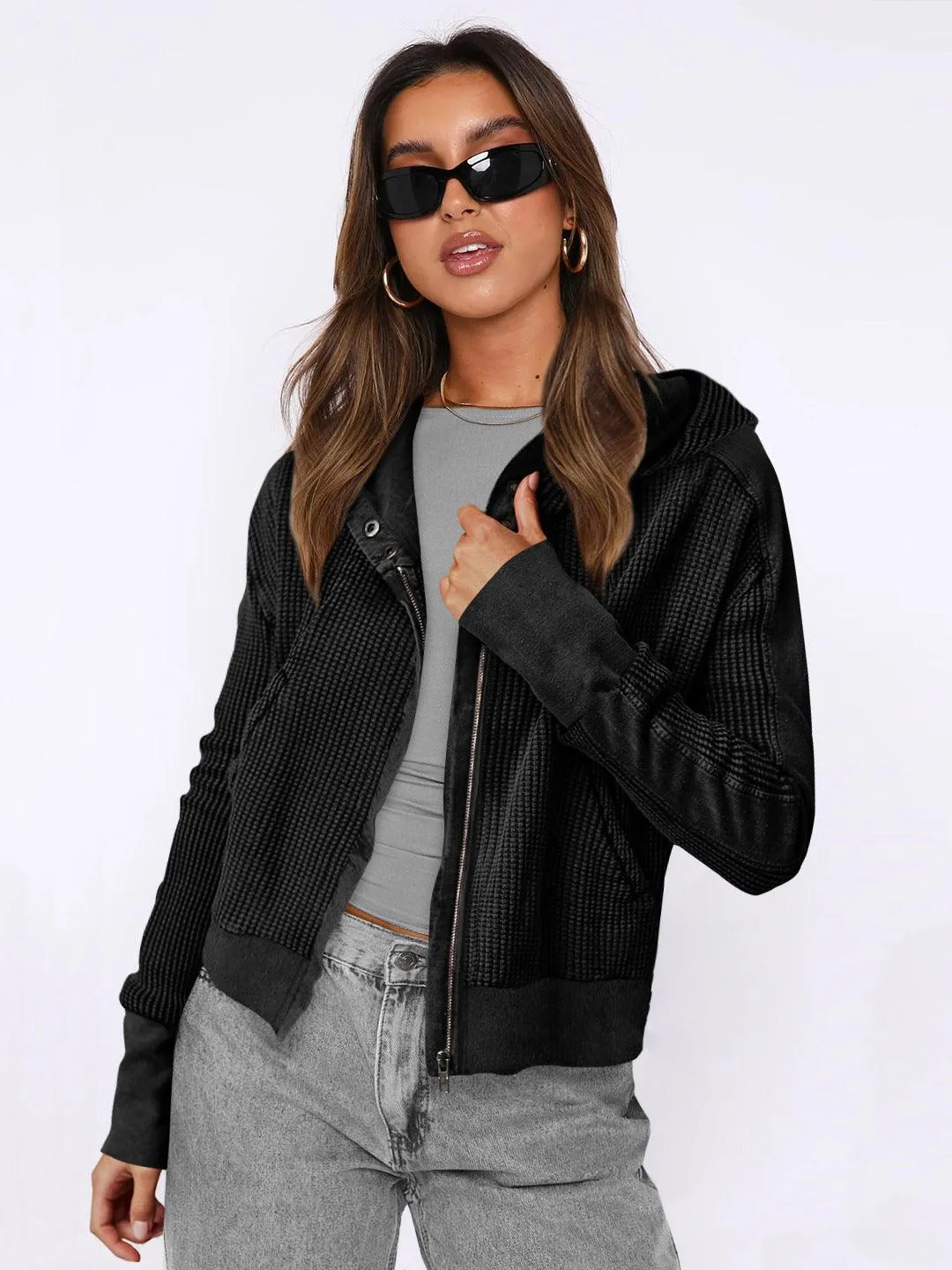 Patchwork Zipper Cardigan