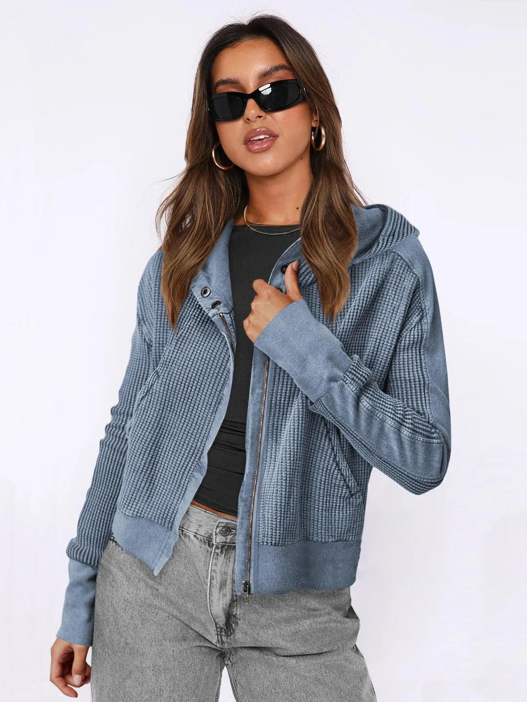 Patchwork Zipper Cardigan