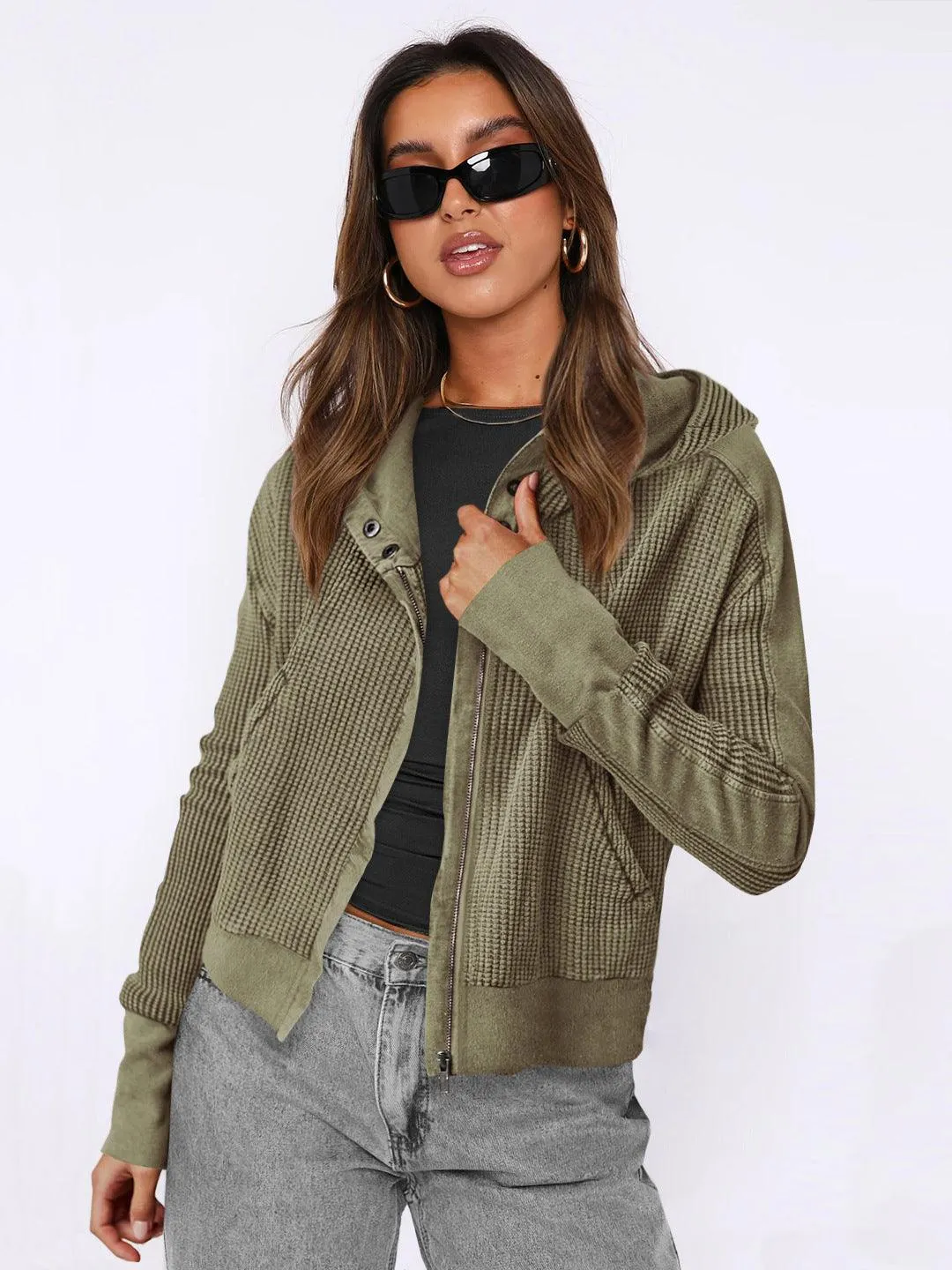 Patchwork Zipper Cardigan