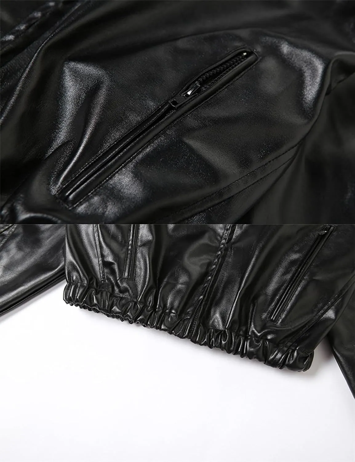 Perbai Women's Faux Leather Crop Jacket Zip Up Long Sleeve Motocycle Biker Hooded PU Coat