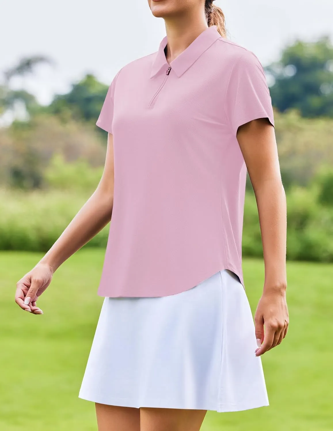 PINSPARK Womens Golf Shirt Zip Up Polo UPF 50  Sun Protection Collared Shirts Quick Dry Short Sleeve Tennis Athletic Top
