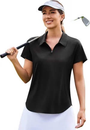 PINSPARK Womens Golf Shirt Zip Up Polo UPF 50  Sun Protection Collared Shirts Quick Dry Short Sleeve Tennis Athletic Top
