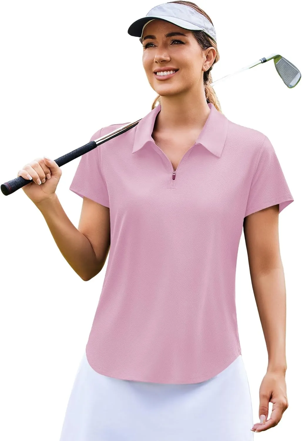 PINSPARK Womens Golf Shirt Zip Up Polo UPF 50  Sun Protection Collared Shirts Quick Dry Short Sleeve Tennis Athletic Top