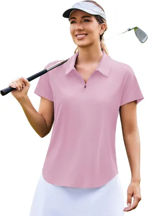 PINSPARK Womens Golf Shirt Zip Up Polo UPF 50  Sun Protection Collared Shirts Quick Dry Short Sleeve Tennis Athletic Top