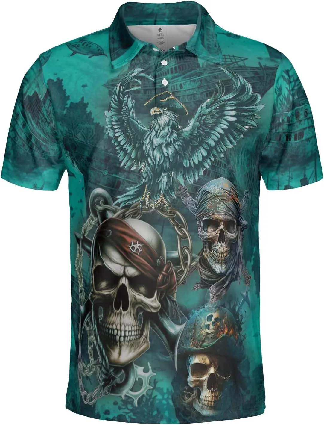 Pirate Polo Shirts for Men - Pirate Lover Stylish Mens Goft Shirt Casual Short Sleeve Button Down Outfit Set 67