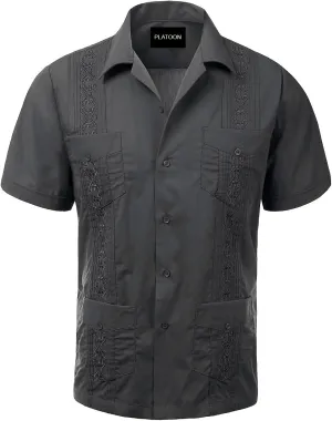 Platoon Guayabera Short Sleeve Mens Cuban Shirt Wedding Cigar Beach Bartender