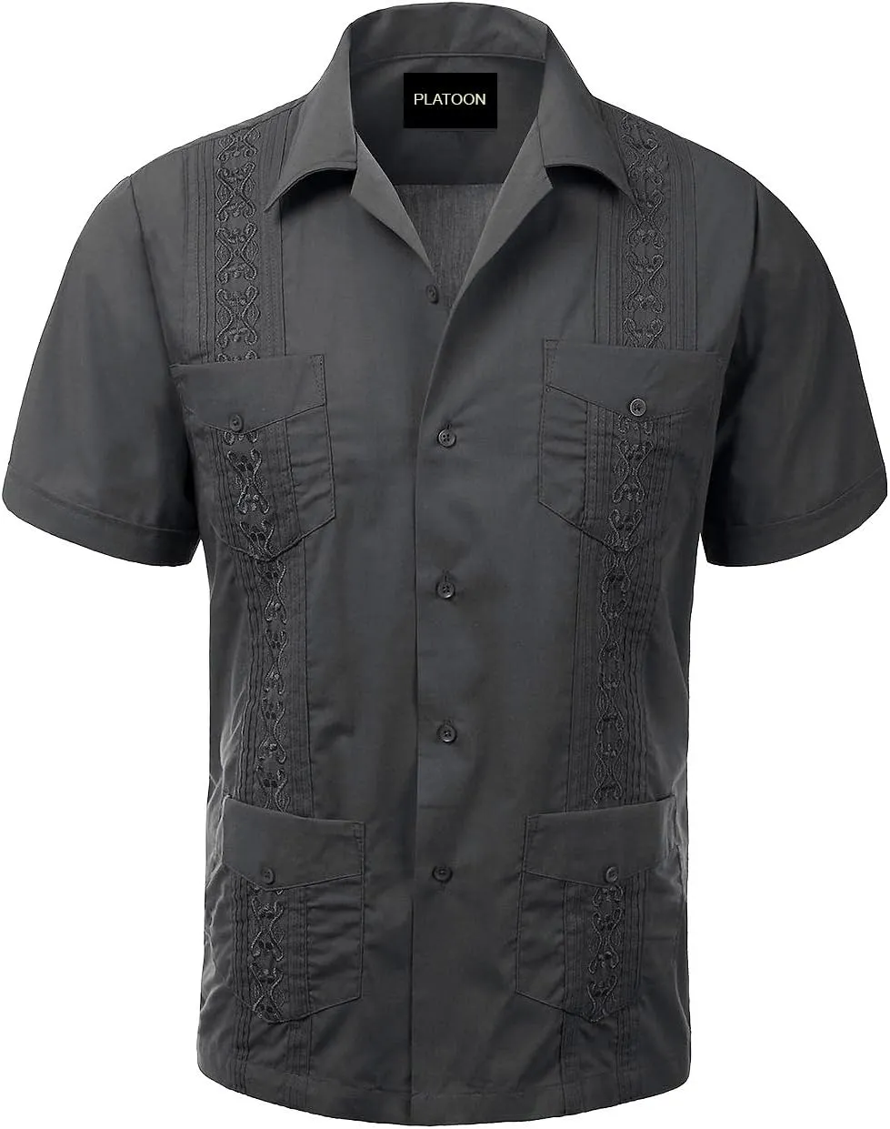 Platoon Guayabera Short Sleeve Mens Cuban Shirt Wedding Cigar Beach Bartender
