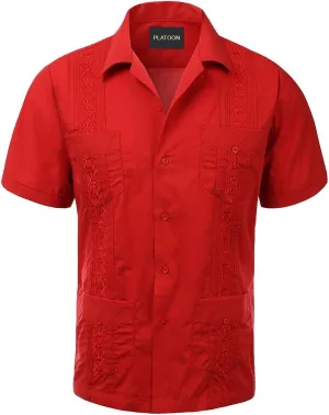 Platoon Guayabera Short Sleeve Mens Cuban Shirt Wedding Cigar Beach Bartender