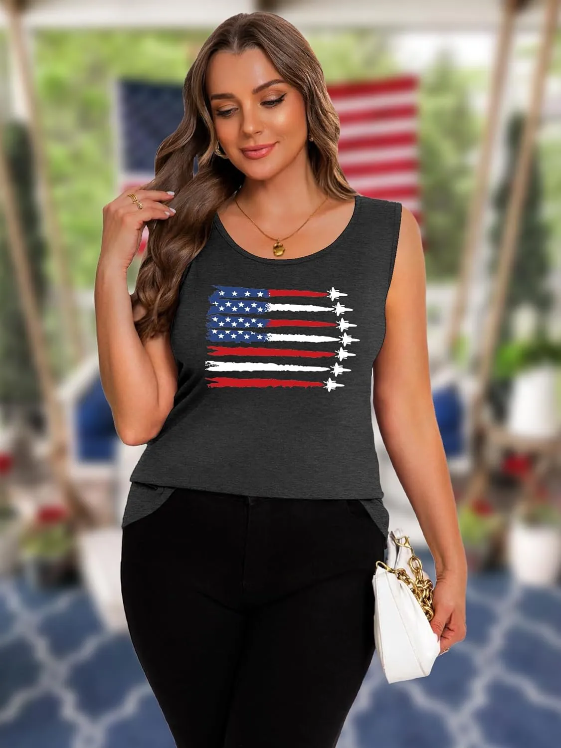 Plus Size American Flag Tank: Women 4th of July Tank Tshirt Patriotic T Shirt USA Sleeveless Tops